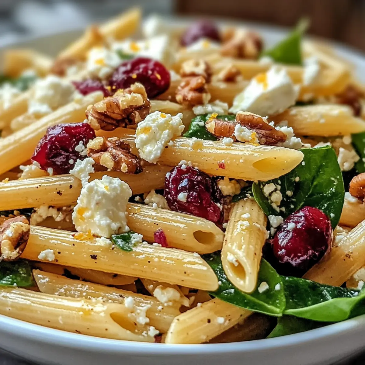 Feta- und Cranberry-Penne-Salat mit Orangenvinaigrette