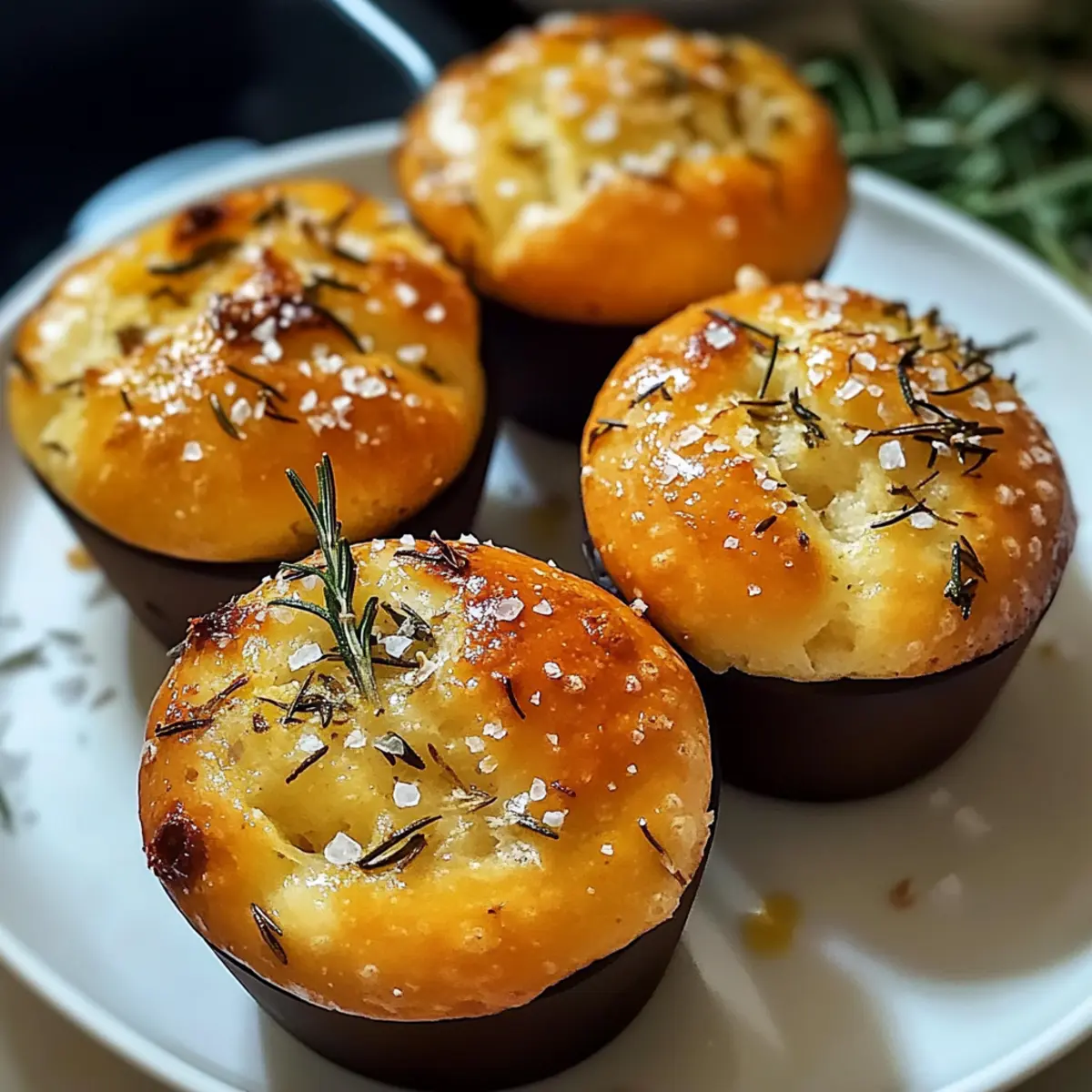 Goldene Kruste Knoblauch Rosmarin Focaccia Muffins