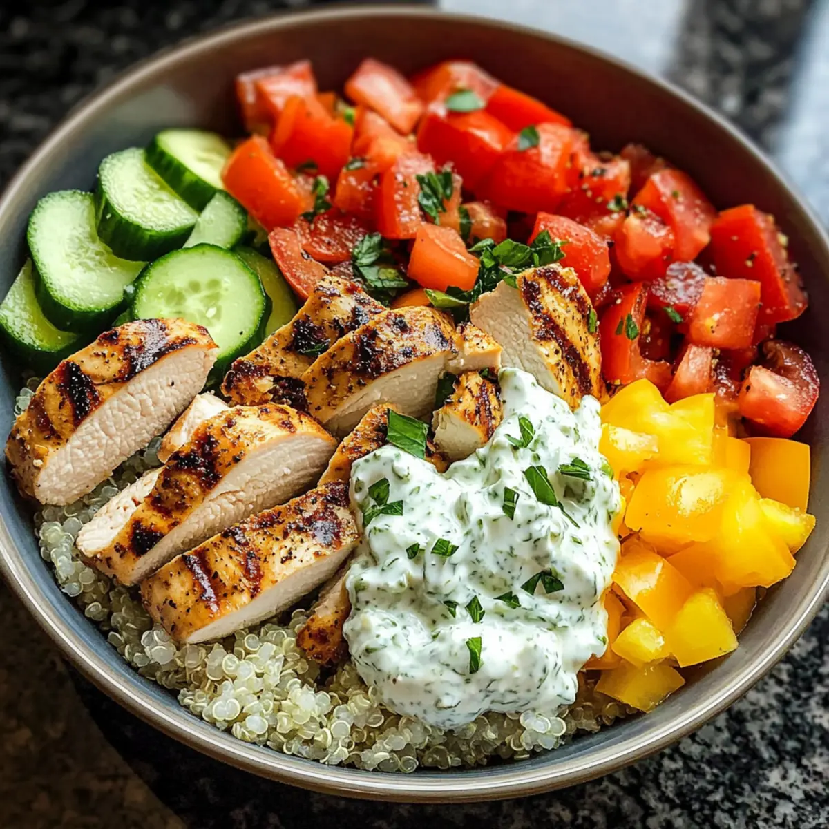 Griechische Hähnchen-Schalen mit Tzatziki genießen