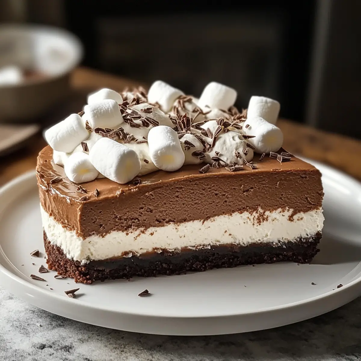 Heiße Schokolade Käsekuchen mit Marshmallow-Schlagsahne