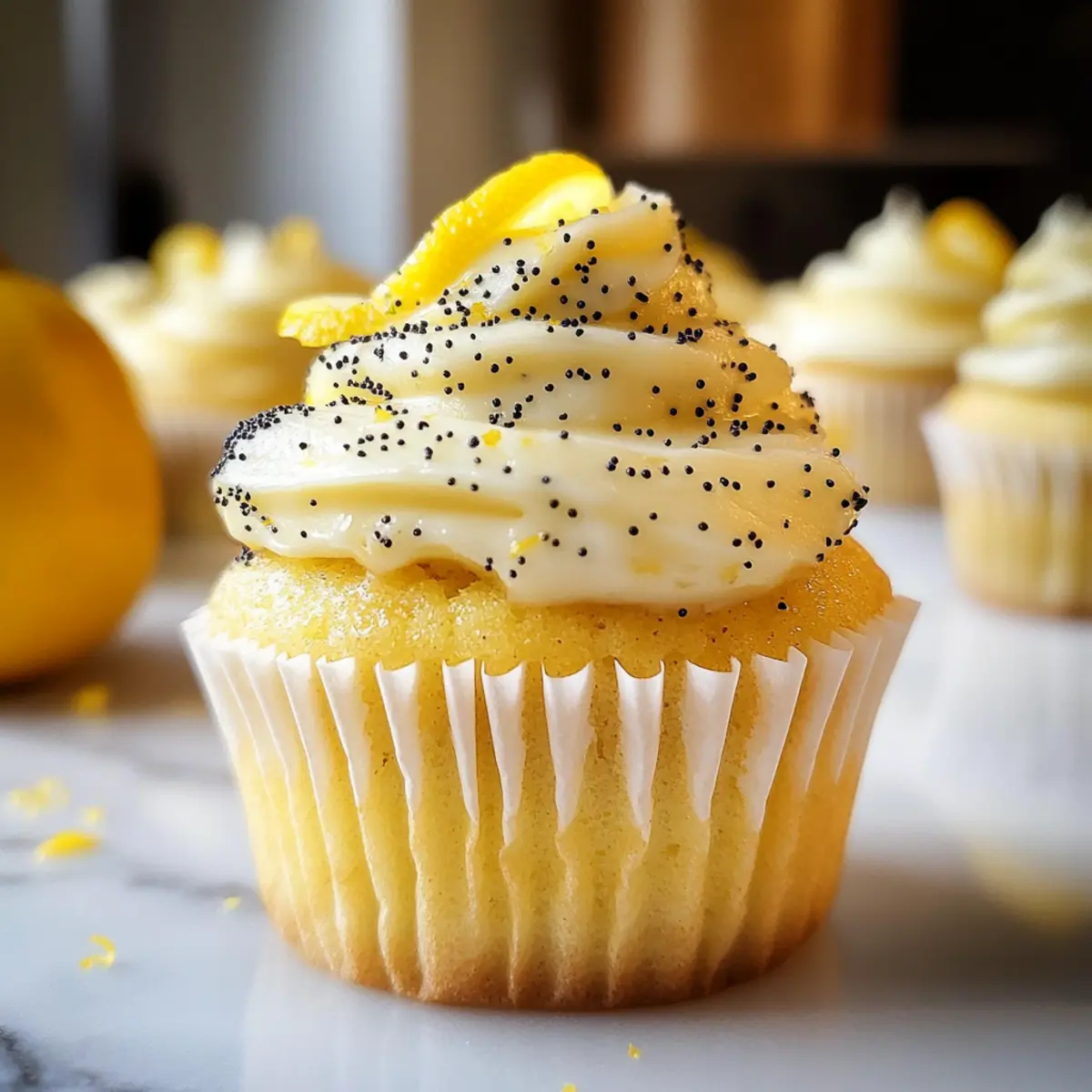 Zitronen-Mohn-Küchlein mit cremigem Frosting