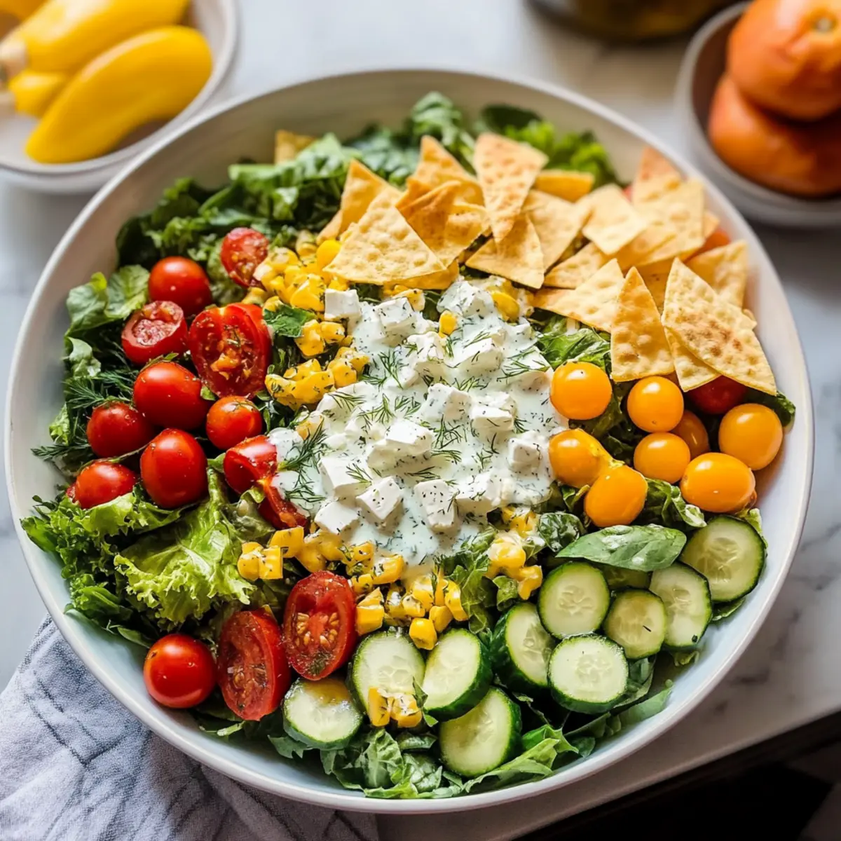 Mittelmeer-Gehackter-Salat mit Cremiger Feta-Dill-Dressing