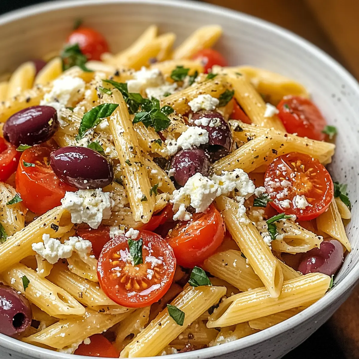 Mediterrane griechische Pasta mit Feta leicht gemacht
