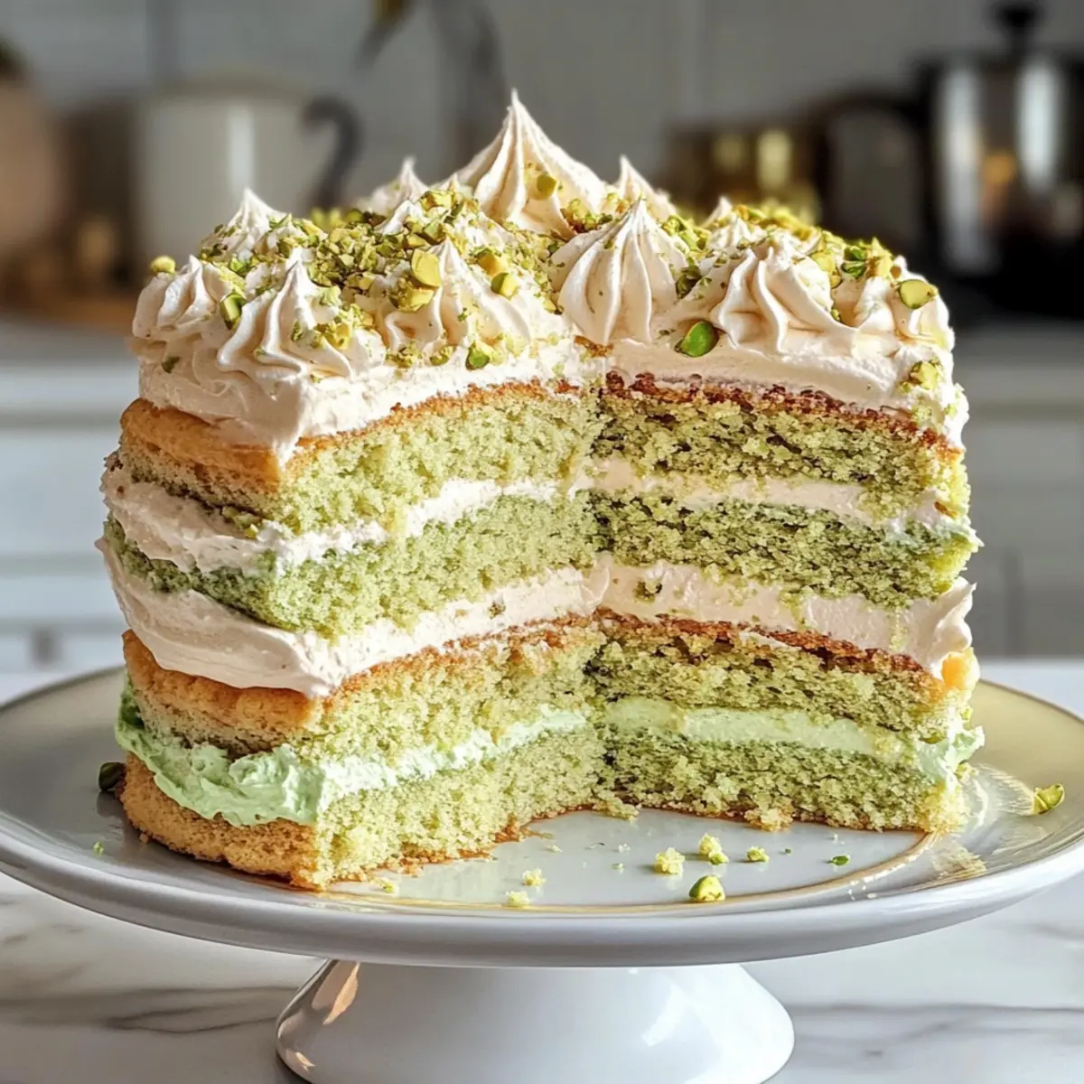 Pistazien-Dacquoise-Kuchen mit zarter Buttercreme