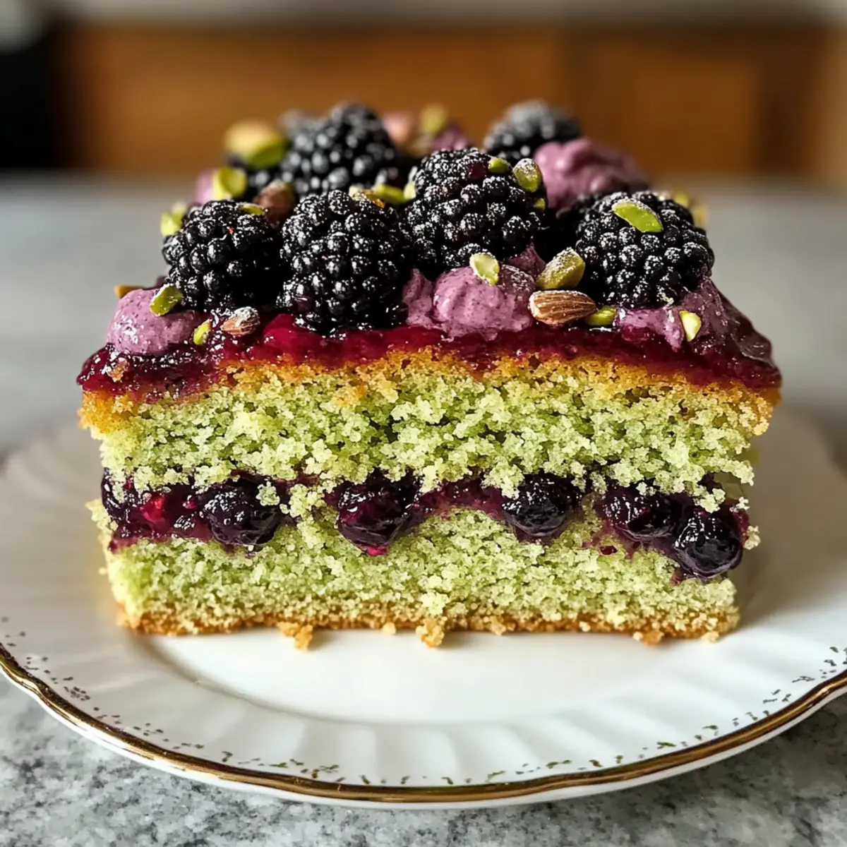 Pistazien- und Brombeer-Olivenölkuchen saftig genießen