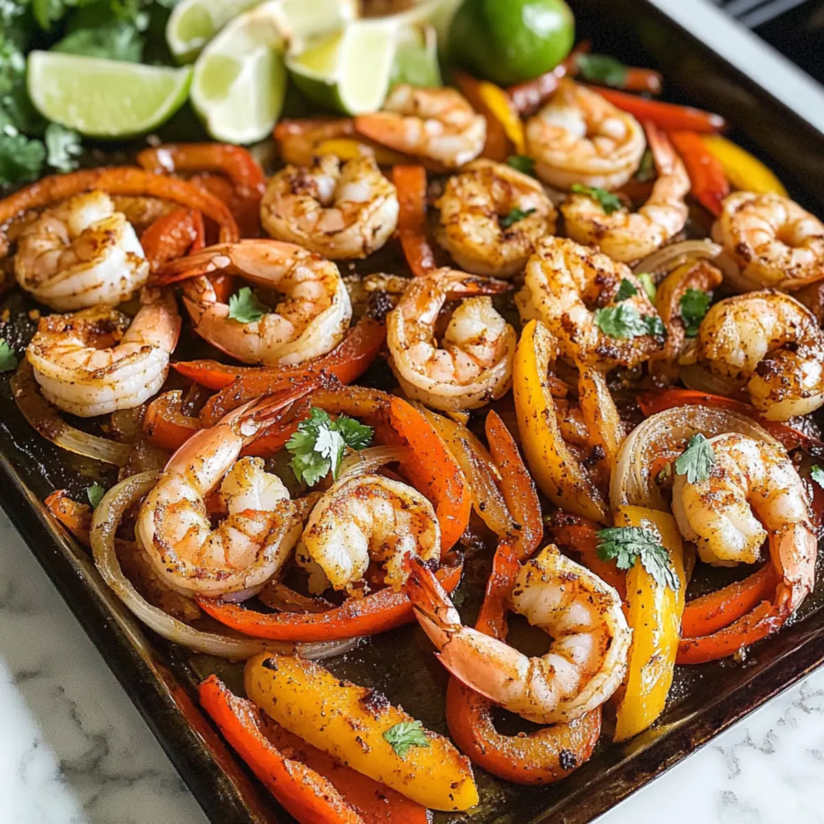 Schnelle gesunde Blechpfannen-Garnelen-Fajitas für jeden Tag