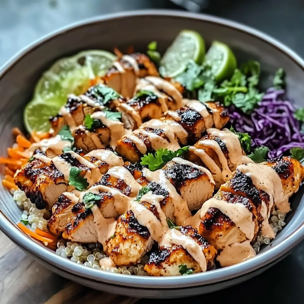 Süße Chili-Hühnerschüssel mit Kokos-Limetten-Soße