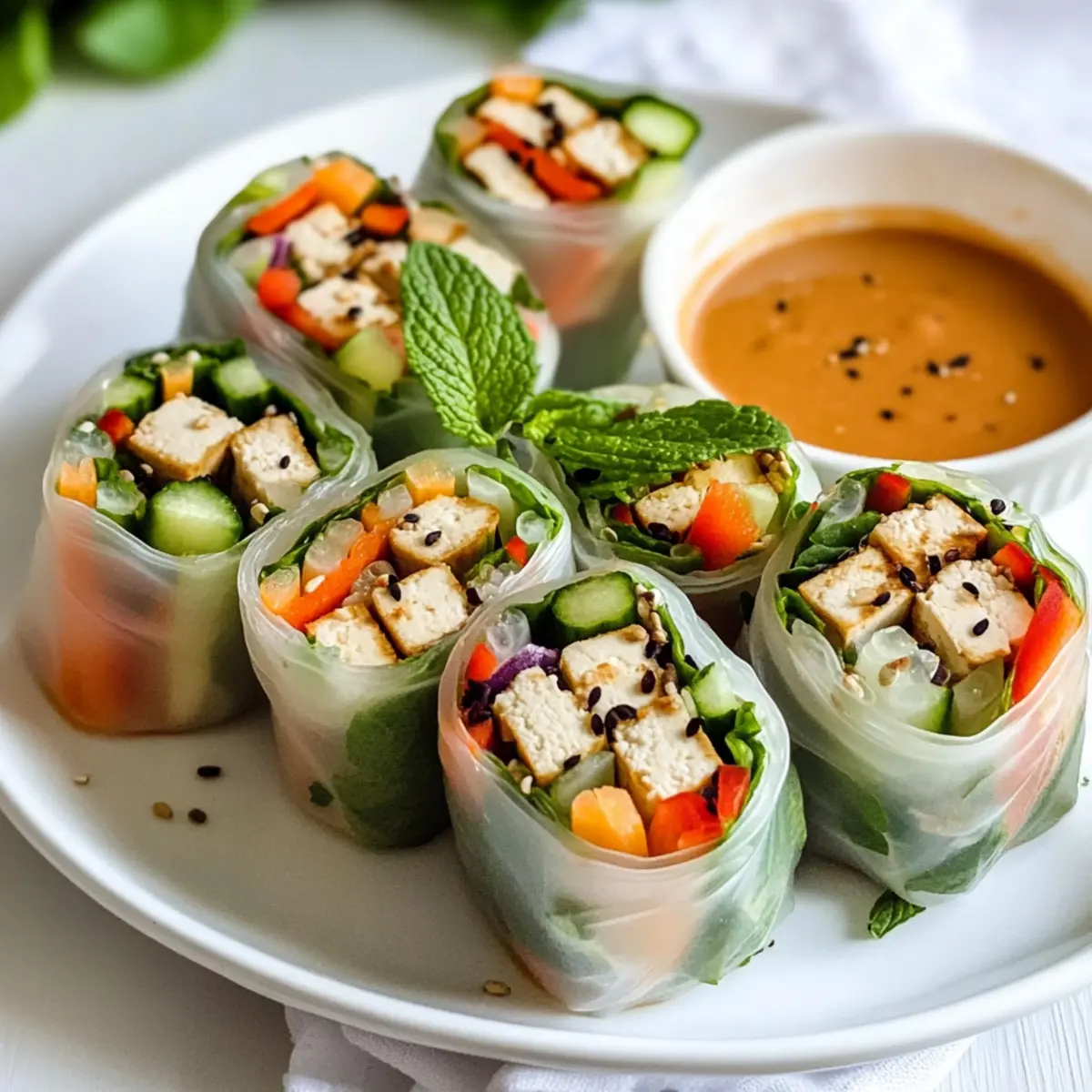 Tofu Reispapierrollen mit einfacher Erdnusssoße genießen