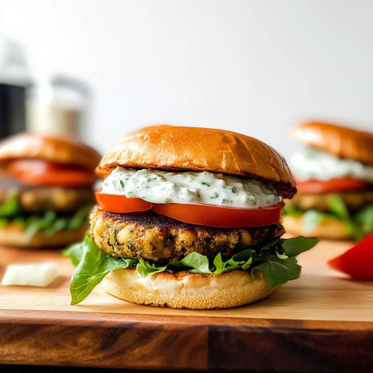 Vegetarische griechische Kichererbsenburger mit Tzatziki