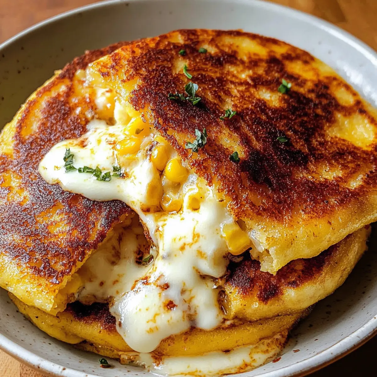 Venezolanische Süßmais Cachapas mit geschmolzenem Käse