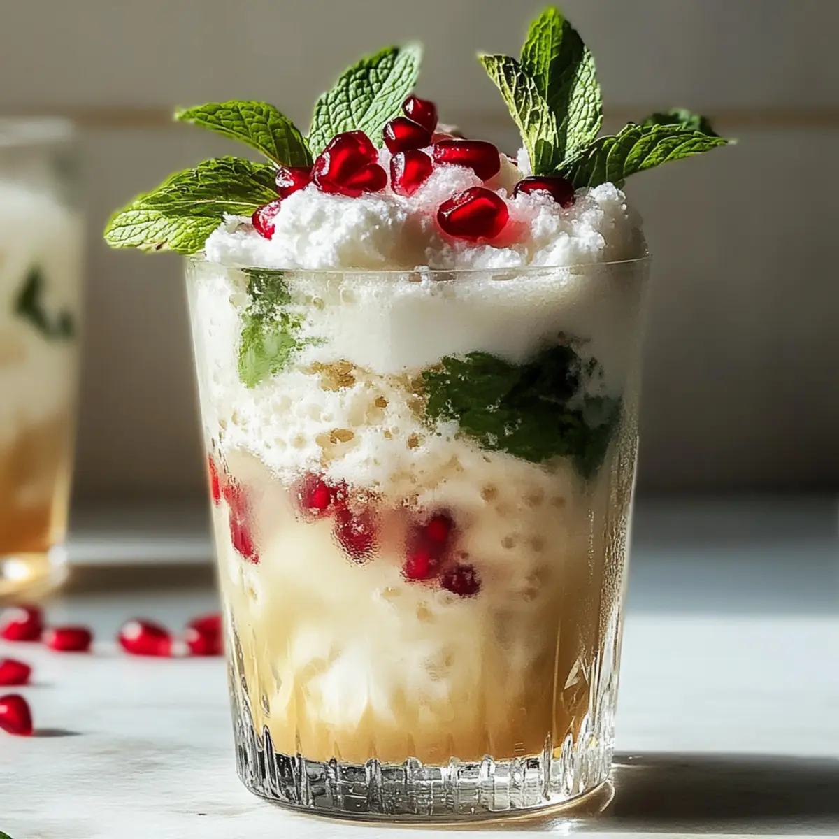 Weißer Weihnachts-Mojito mit Kokosnuss und Granatapfel