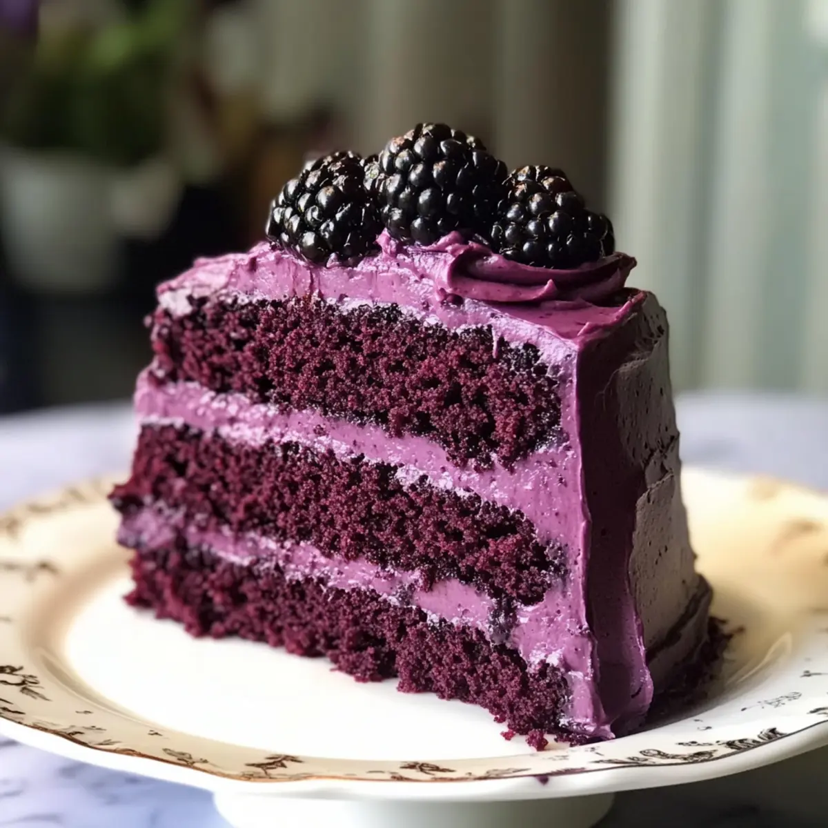 Brombeer-Velvet-Kuchen mit cremigem Frosting