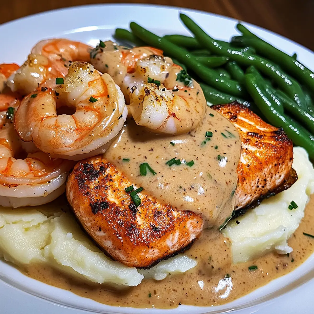 Cajun Garnelen und Lachs mit Knoblauchcremesauce genießen