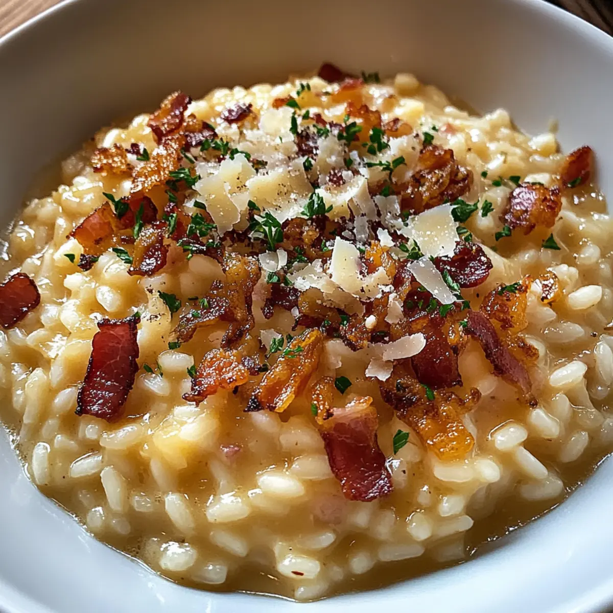 Karamellisierte Zwiebel, Speck und Parmesan Risotto Genuss