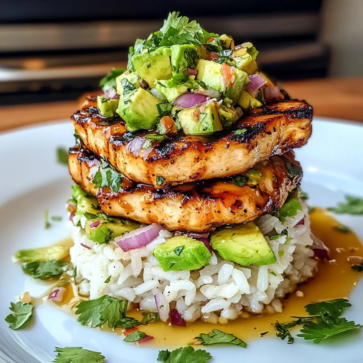 Hühnchen & Avocado Reisschicht für gesunde Genießer