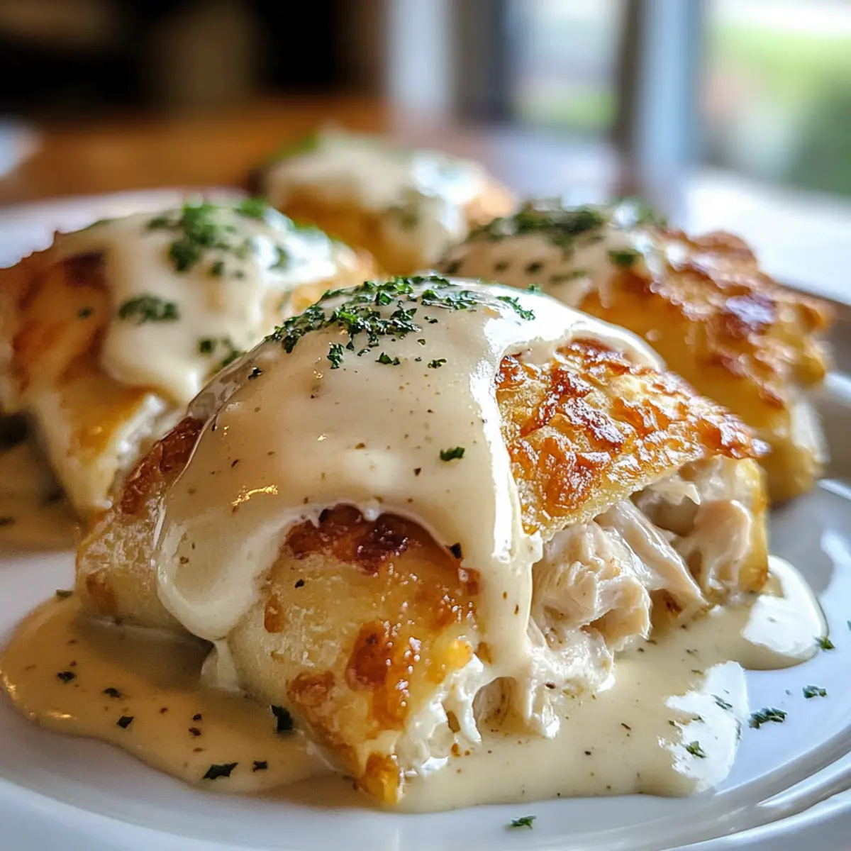 Hühnchenkissen mit Parmesansoße für ein schnelles Dinner