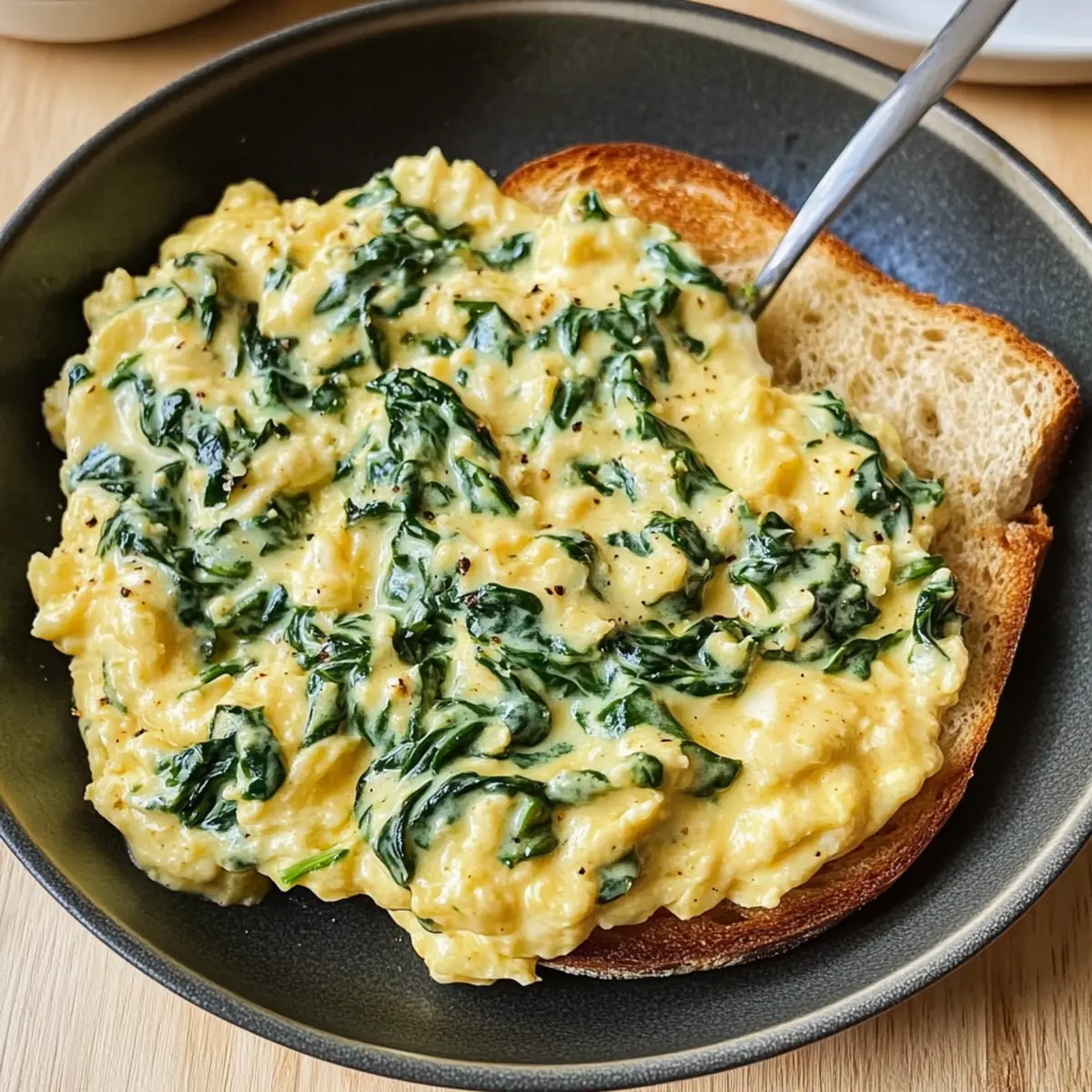 Cremiger Spinat Rühreier für ein schnelles Frühstück