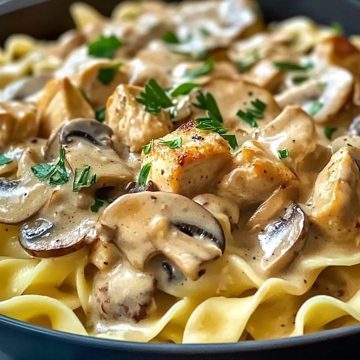 Cremige Hähnchen Stroganoff für den Wohlfühlabend
