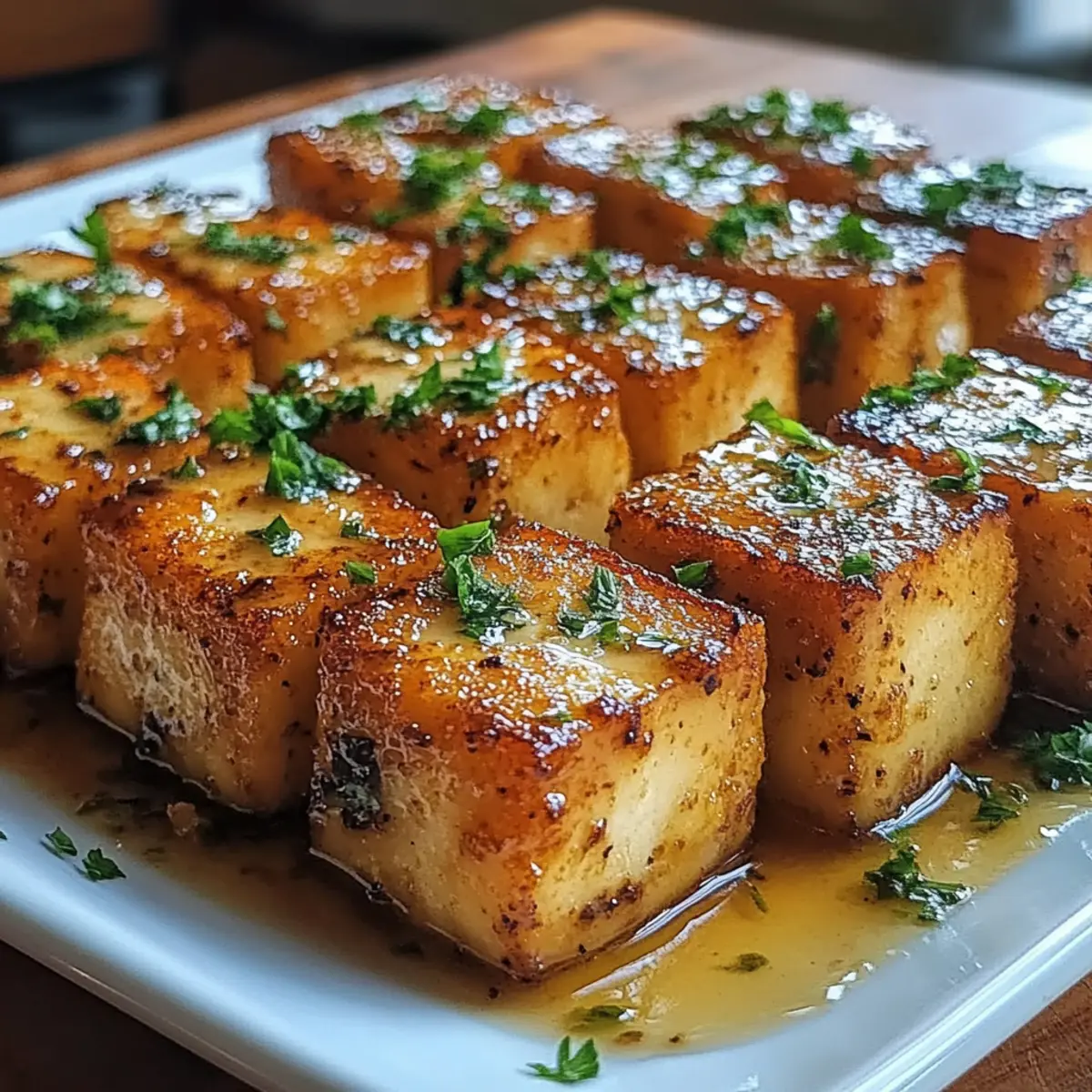 Knusprige Knoblauchbutter-Tofu-Bissen für jeden Tag