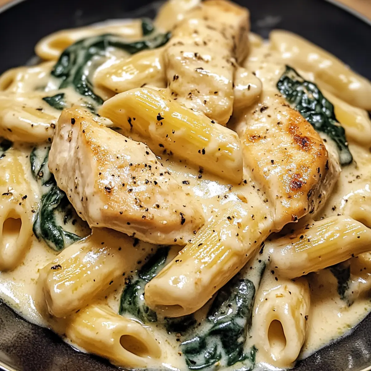 Frischkäse-Spinat-Hähnchen-Pasta in 30 Minuten