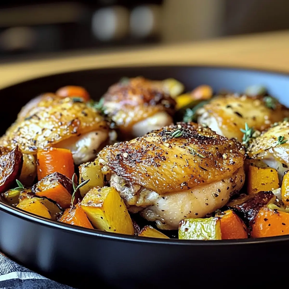Knusprige Hähnchenschenkel mit Ofengemüse