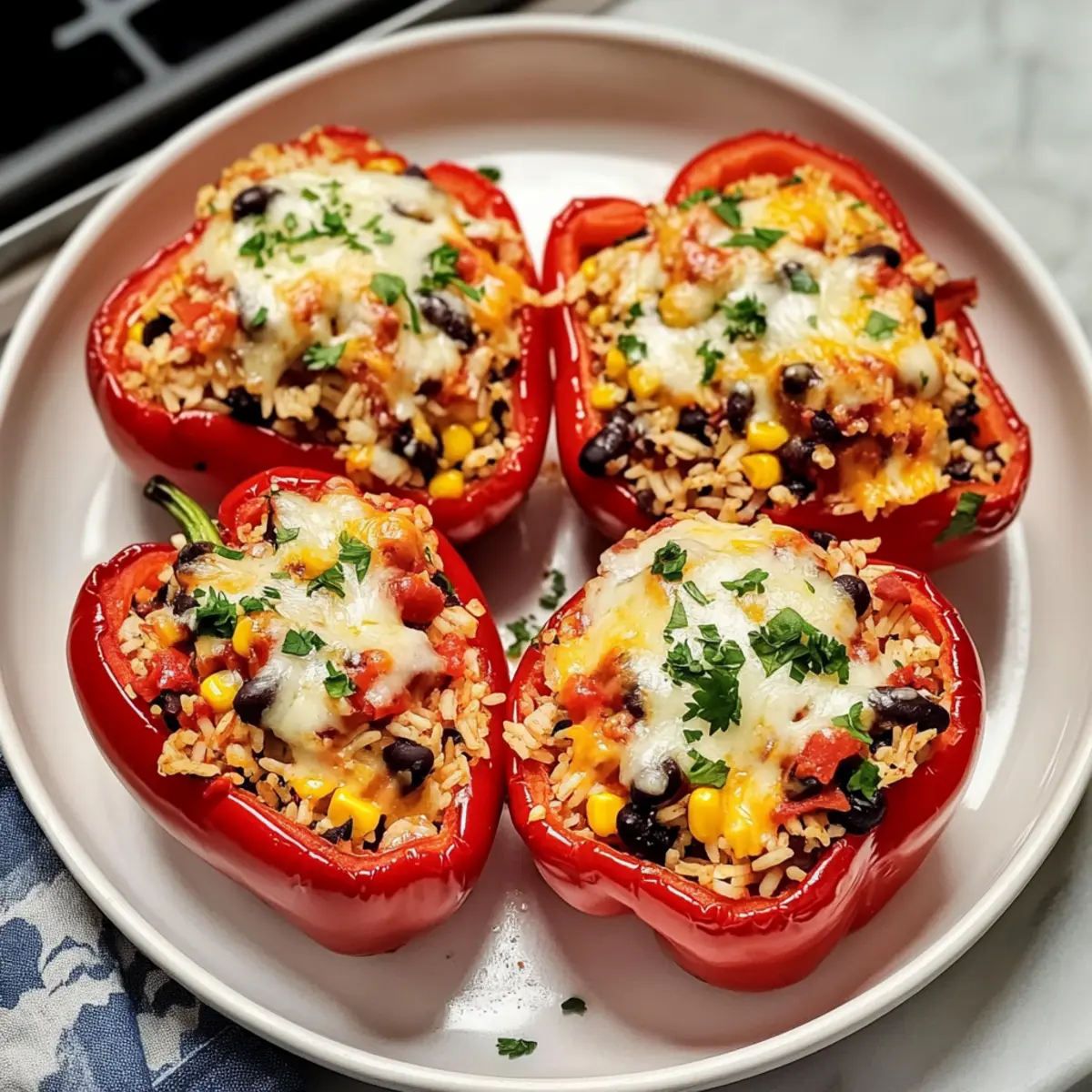 Vegetarische gefüllte Paprika mit herzhaftem Reis