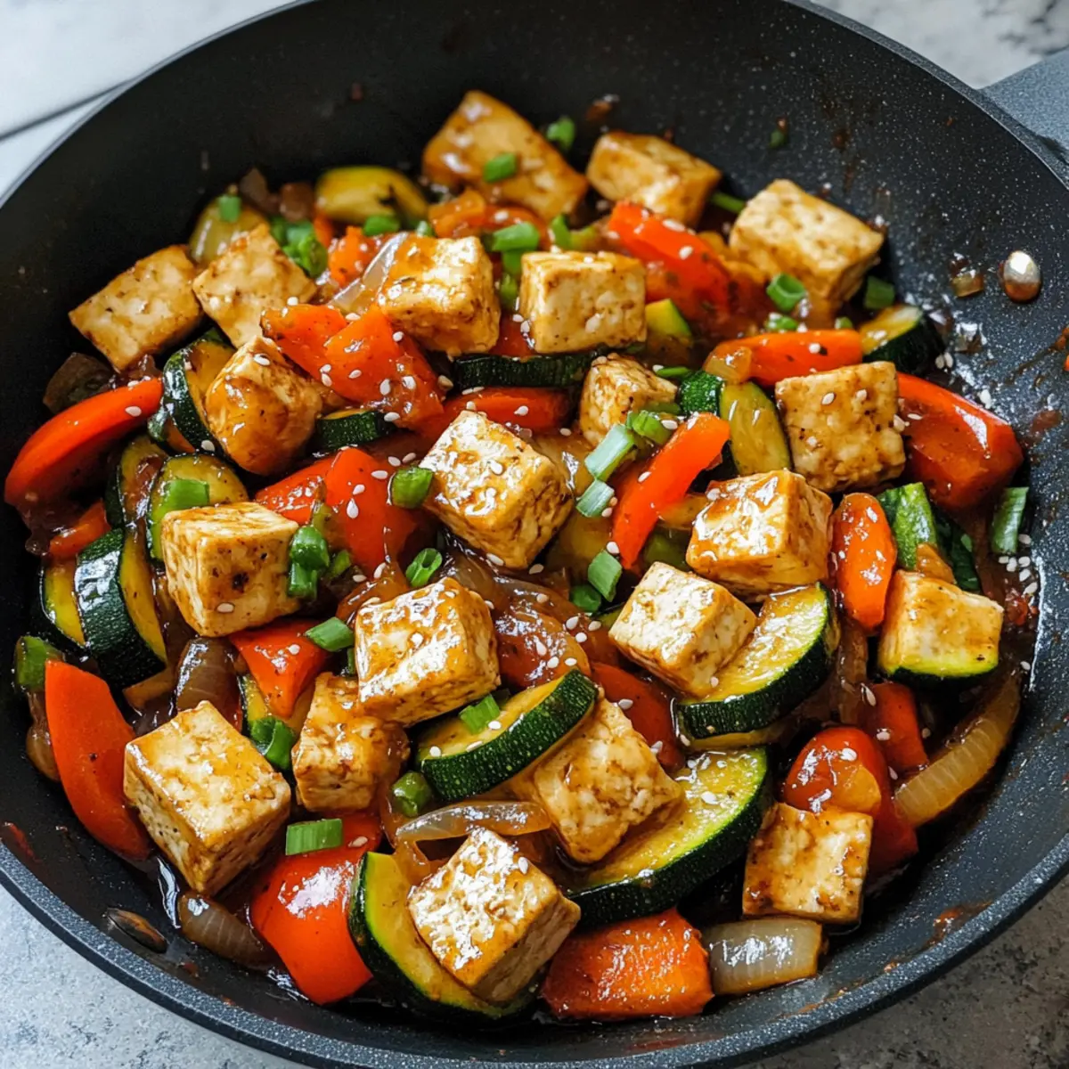Zucchini Pfannengericht mit Tofu ganz einfach selbst gemacht