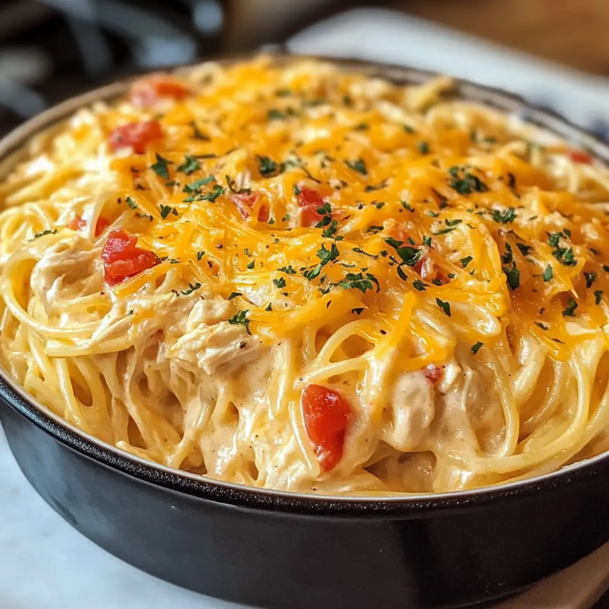 Cremige Hähnchen-Spaghetti mit Rotel im Handumdrehen