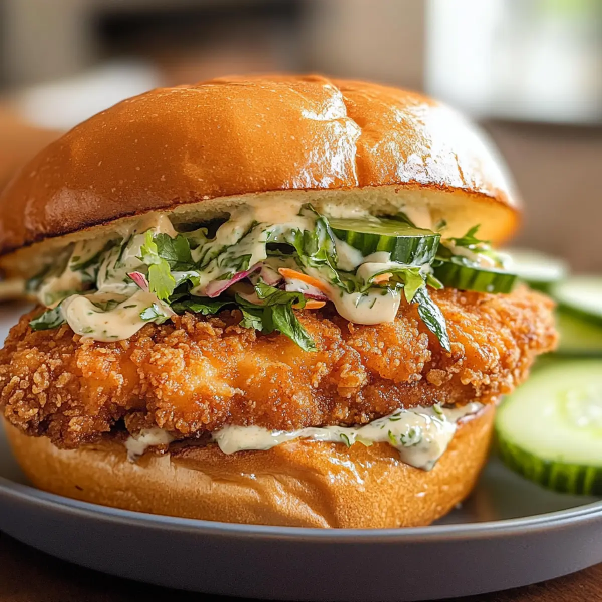 Krosse Koriander-Limetten-Hähnchen-Sandwich genießen