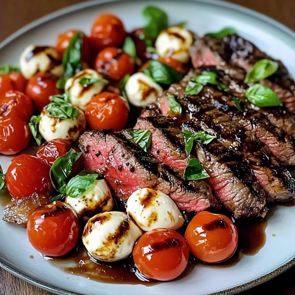 Gegrilltes Flankensteak Caprese mit Balsamico-Dressing
