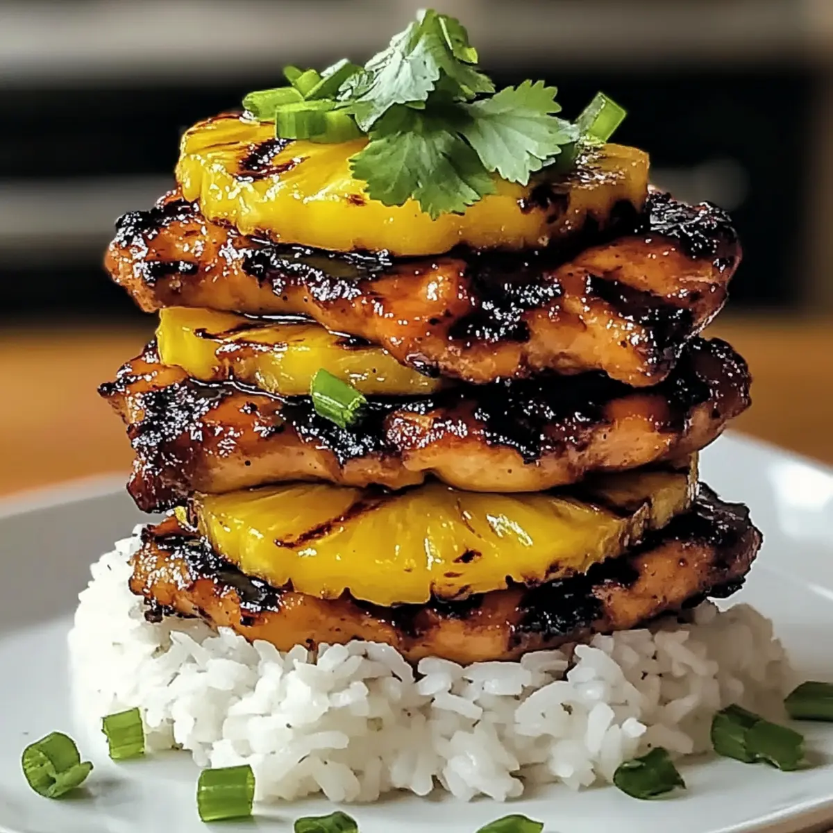 Huli Huli Hähnchen Stapel mit gegrillter Ananas