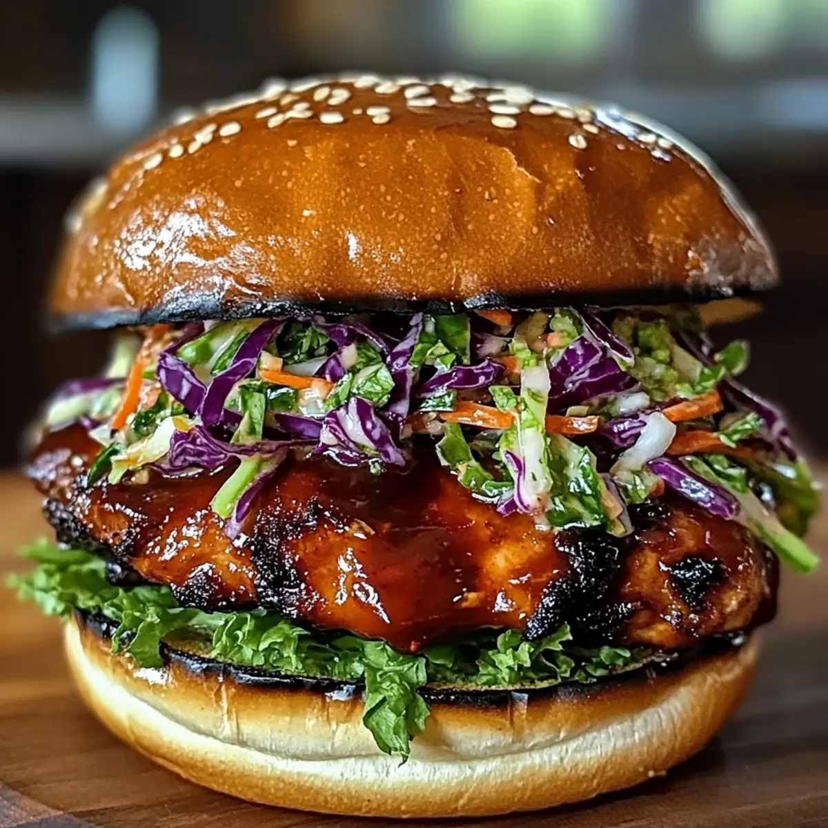 Koreanisches BBQ-Hähnchen-Sandwich mit knusprigem Slaw