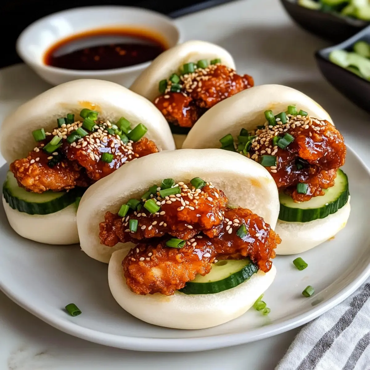 Koreanisches gebratenes Huhn Bao Brötchen genießen