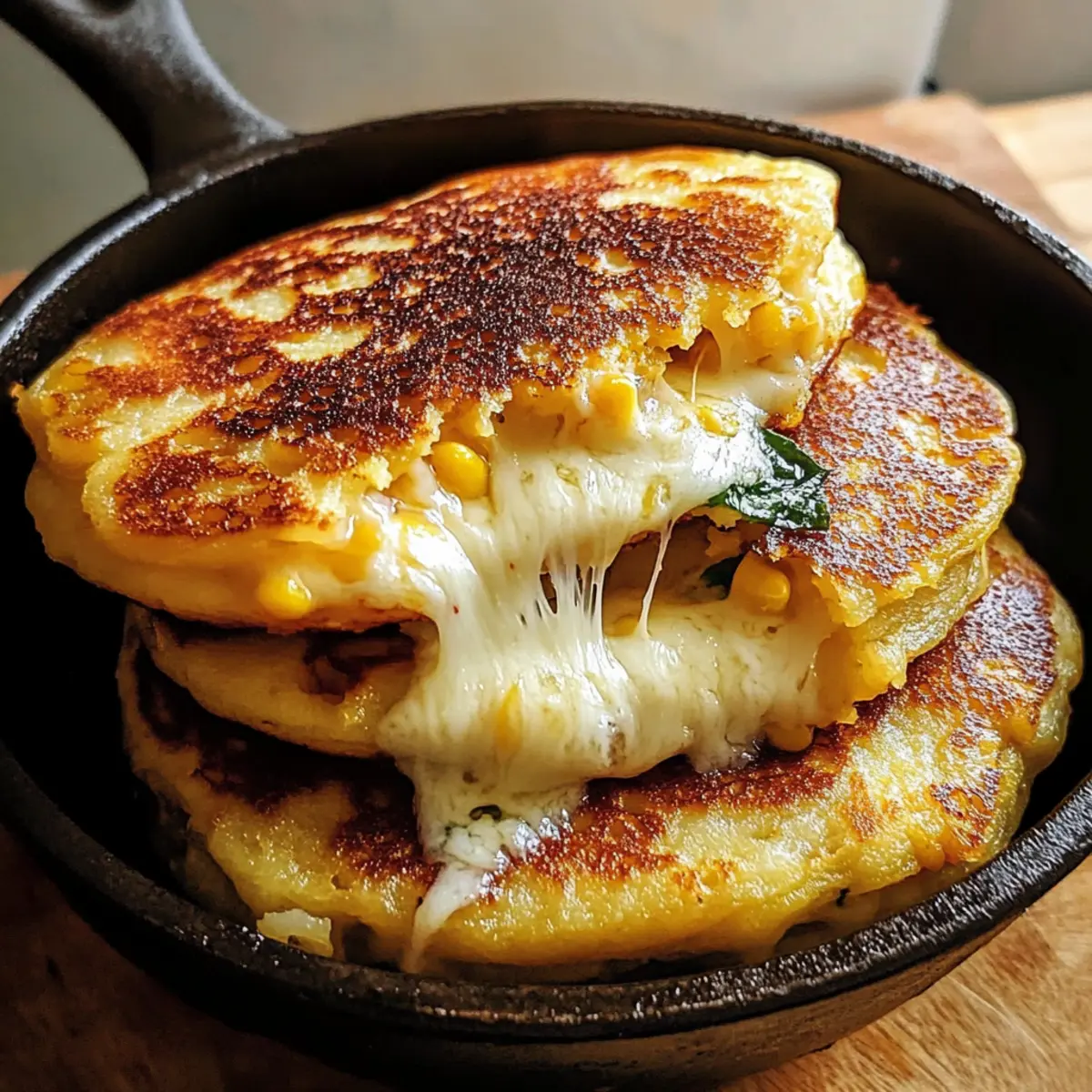 Venezolanische Süßmaisküchlein mit schmelzendem Käse