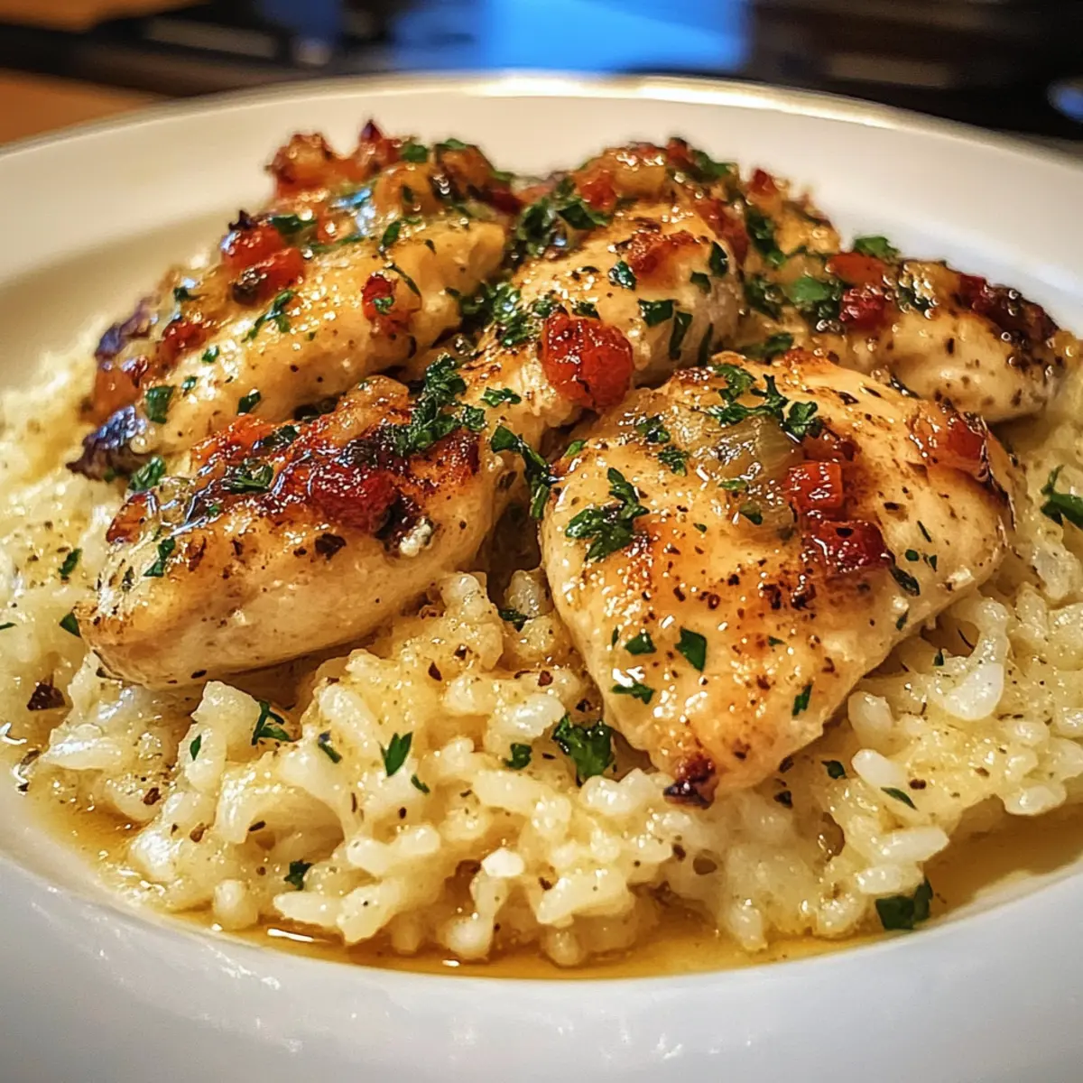 Hühnchen Scampi mit Knoblauch Parmesan Reis ganz einfach