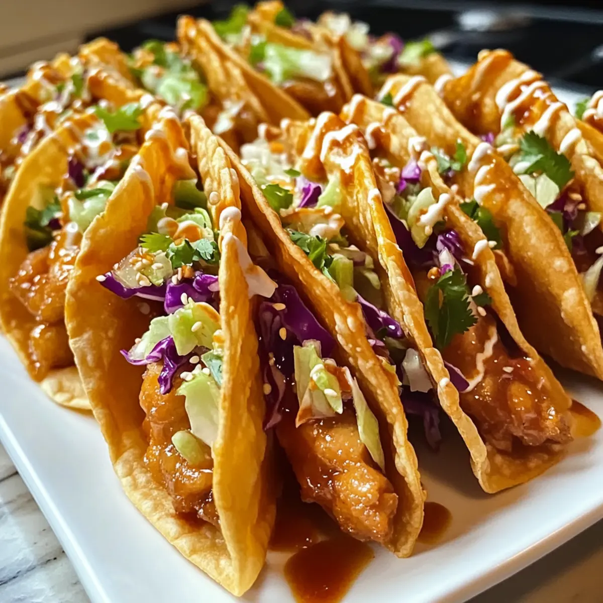 Knusprige Hühnchen Wonton Tacos für jeden Anlass