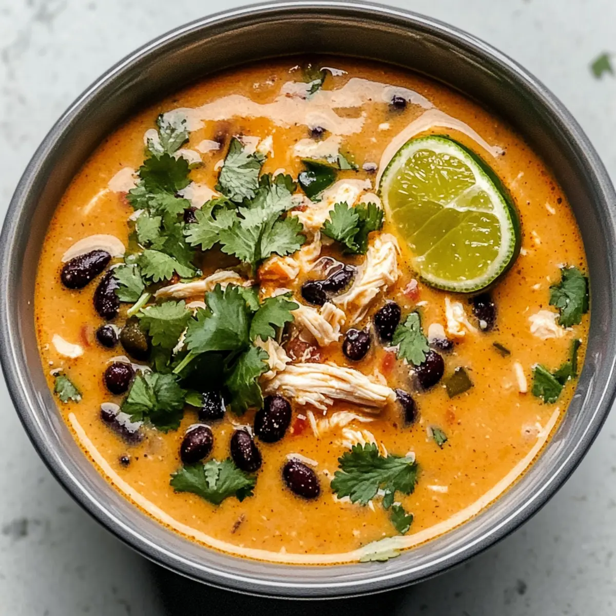 Einfache Hähnchen-, Poblano- und schwarze Bohnen-Suppe