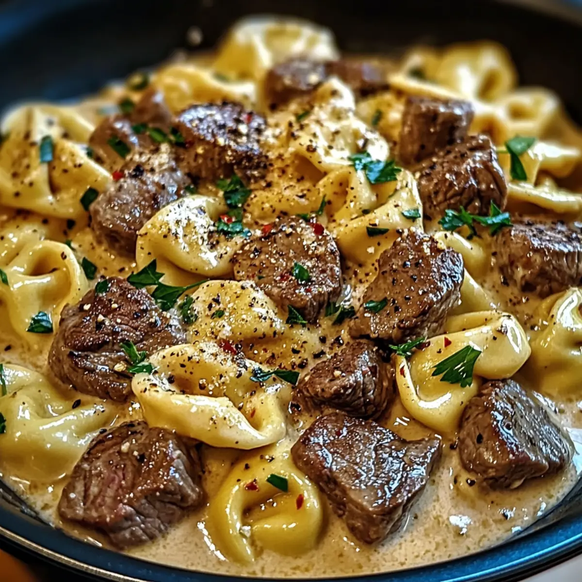 Knoblauch Steak Tortellini in 30 Minuten