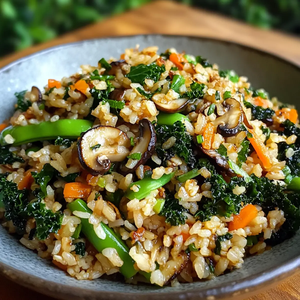 Kale und Shiitake gebratener Reis für schnelle Abendessen