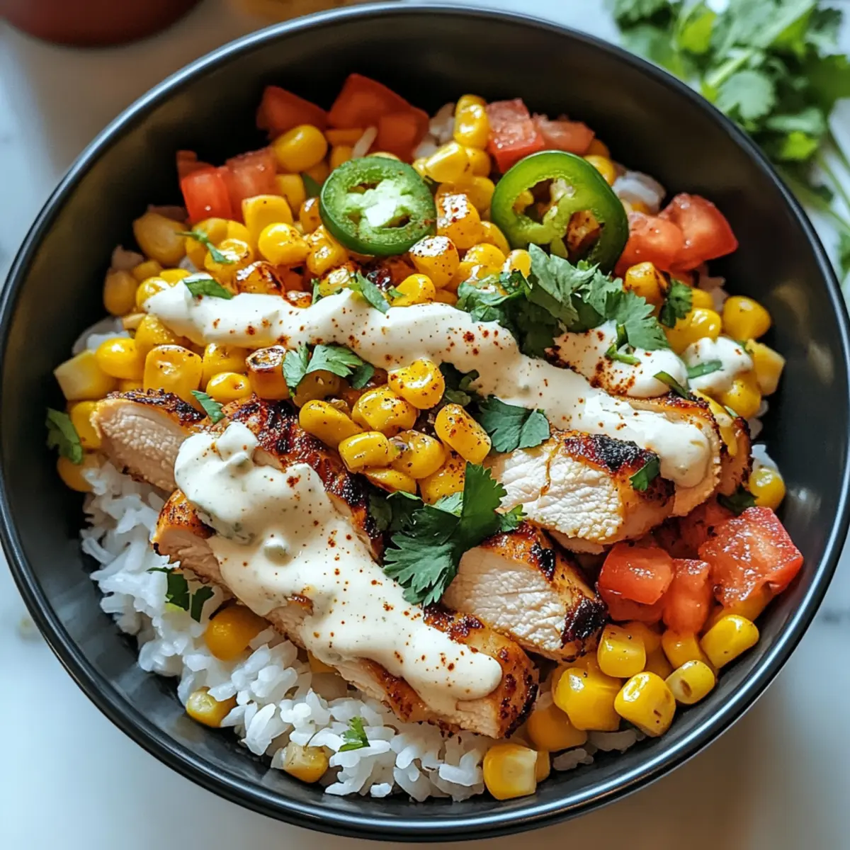 Mexikanischer Straßenmais Hühnchen Schüssel leicht gemacht