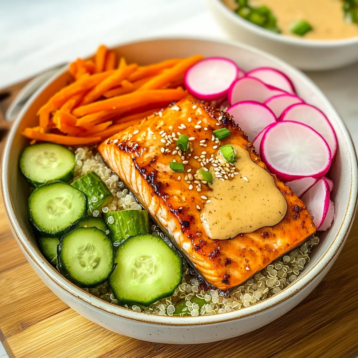 Miso Lachs Buddha Schalen mit cremigem Dressing