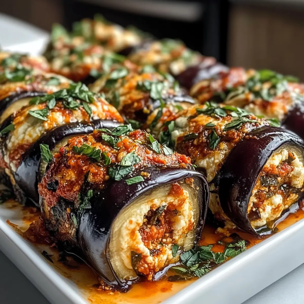 Auberginen-Ricotta-Rollen mit Kräutern genießen
