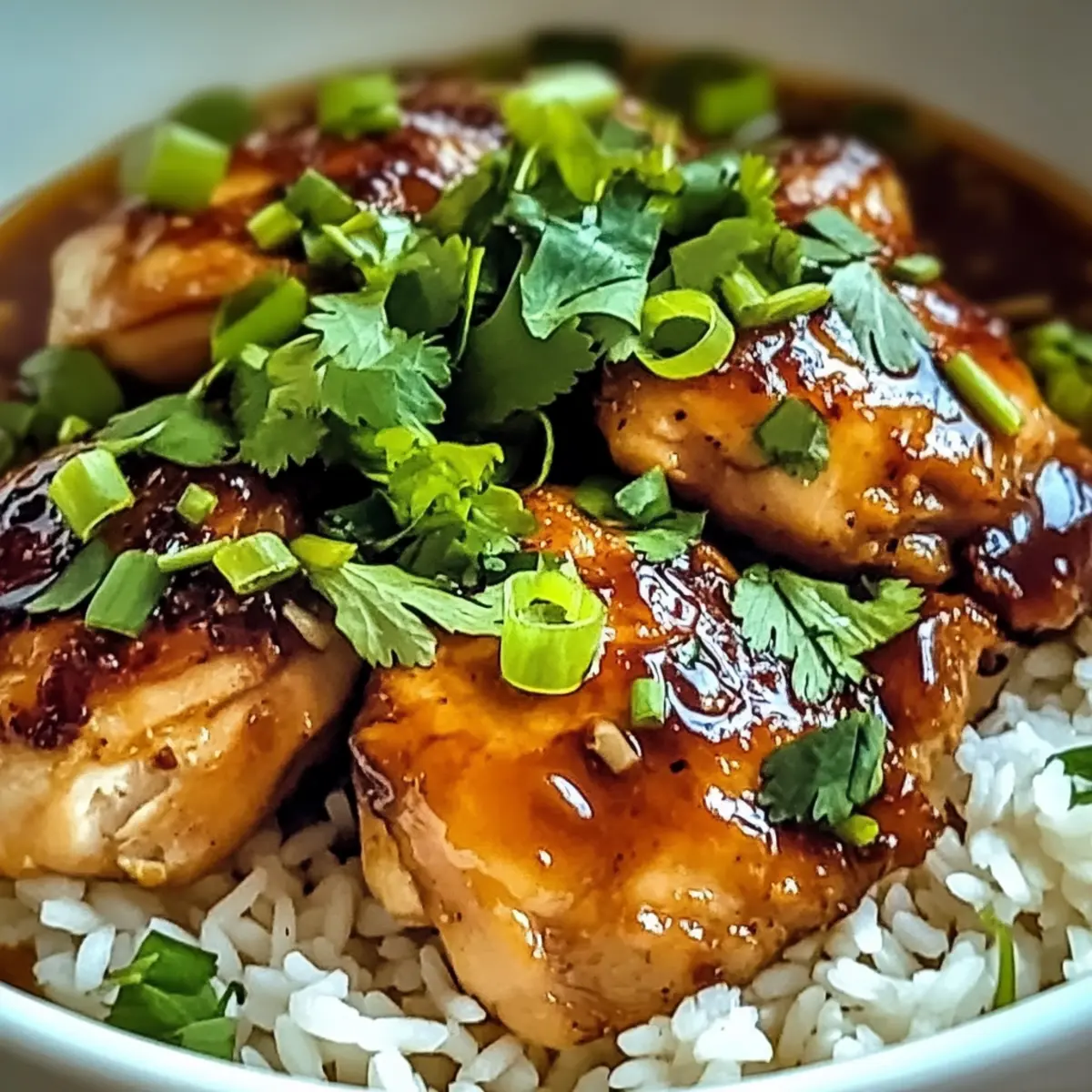 Karamellisierte Sojuhähnchen in Knoblauch-Ingwer-Brühe