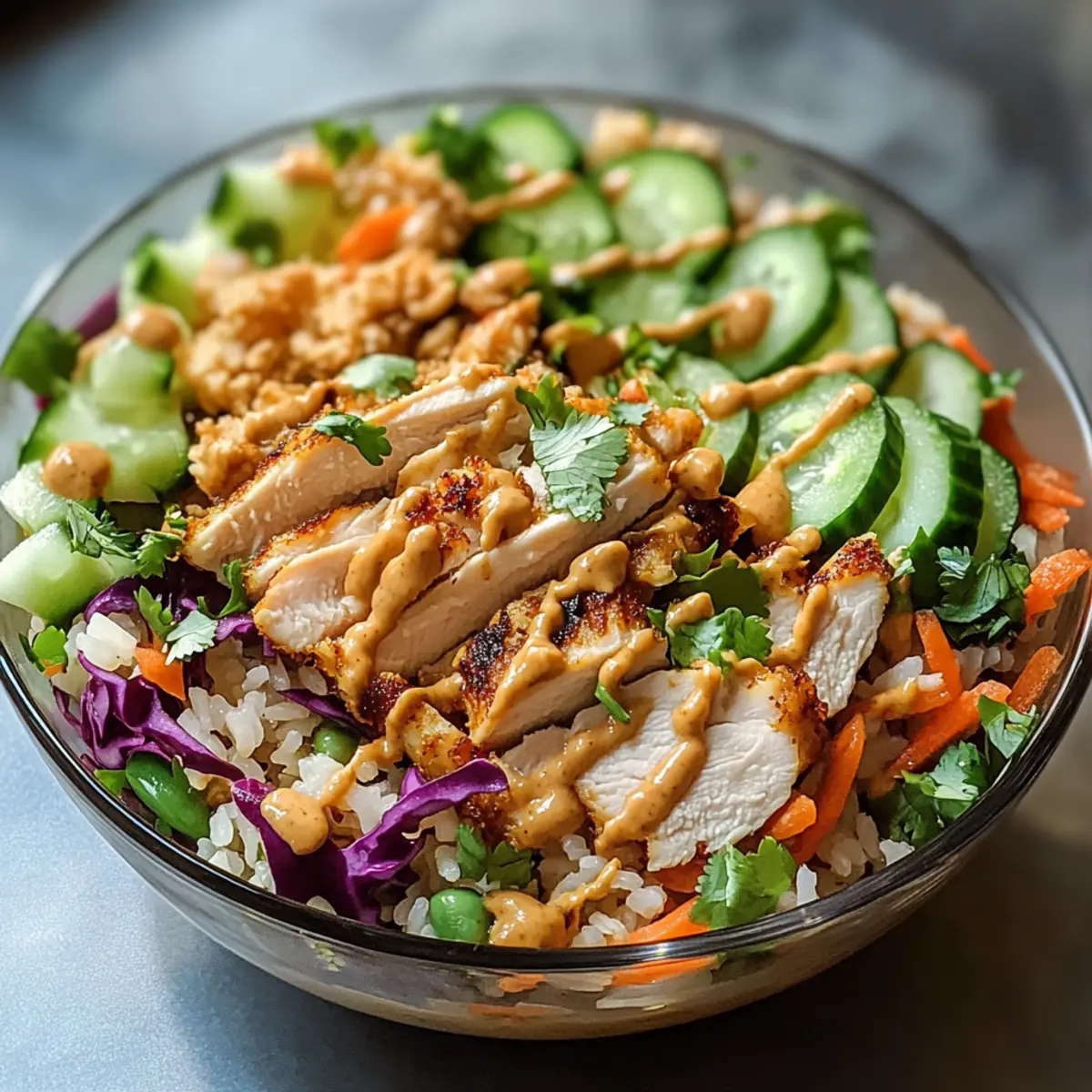 Hühnchen Knuspriger Reis Salat mit Erdnussdressing