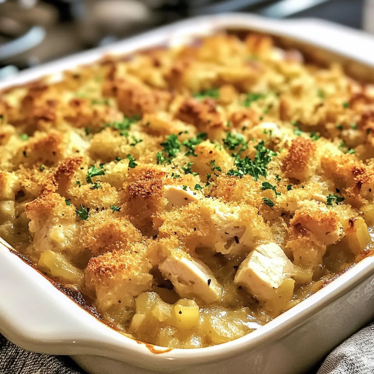 Klassischer Hähnchen- und Stuffing-Auflauf für Zuhause