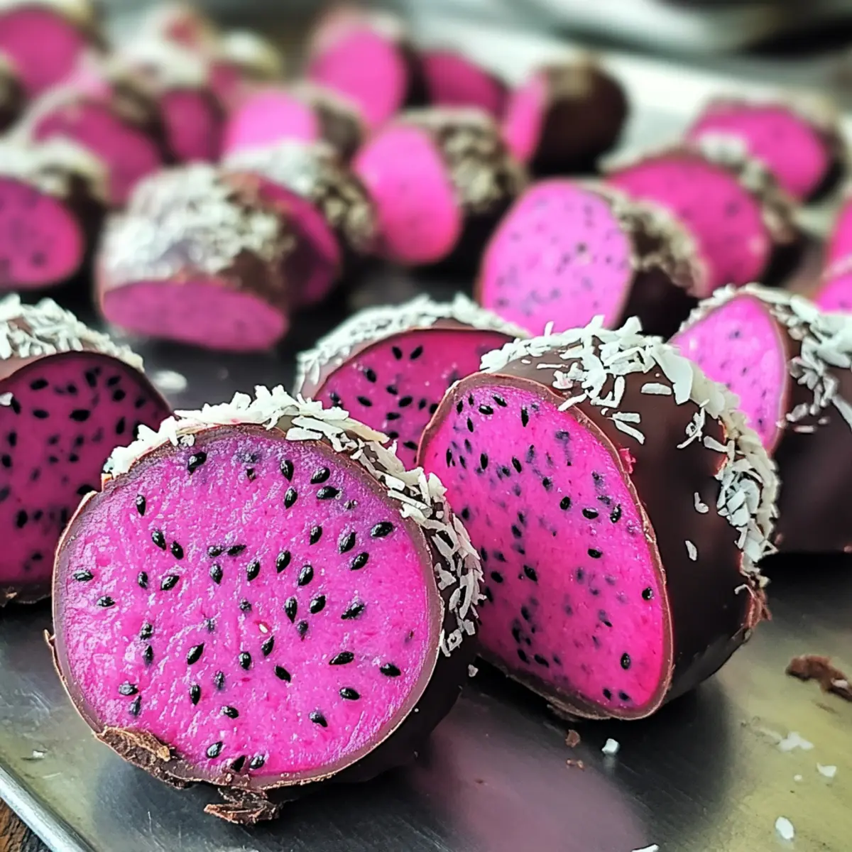 Dunkle Schokolade Drachenfrucht Kokosnuss Leckereien