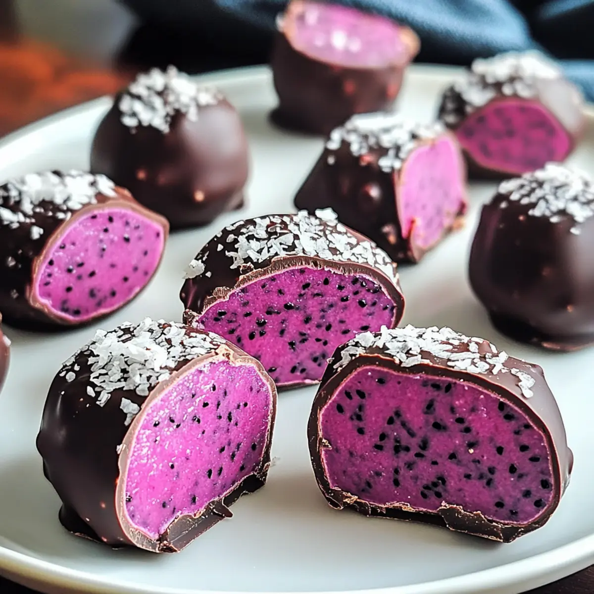 Dunkle Schokolade Drachenfrucht Kokosnuss Leckereien