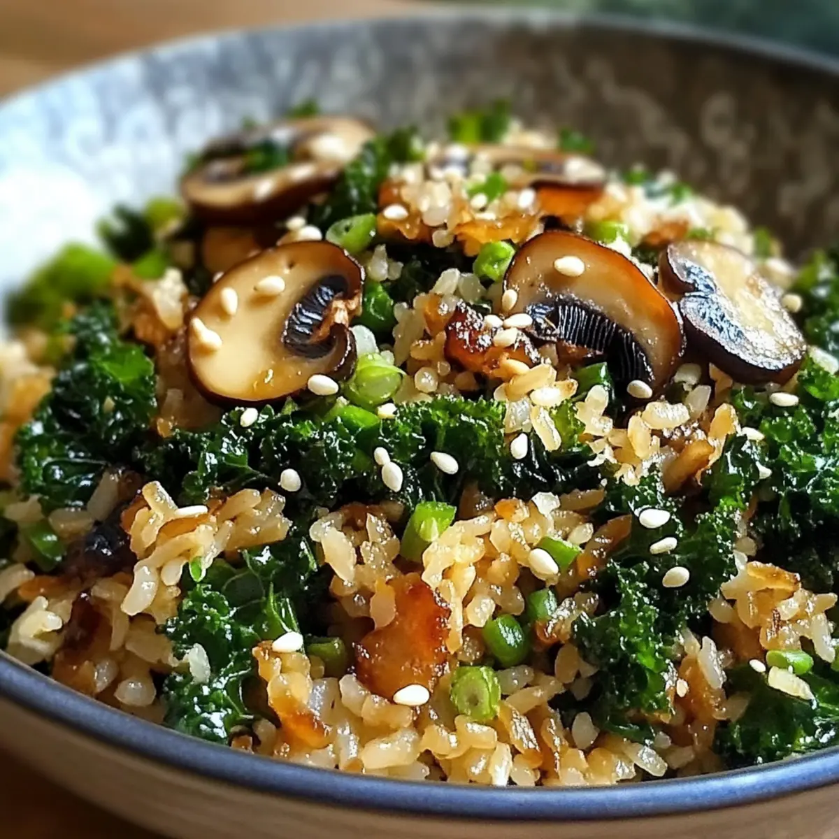 Grünkohl und Shiitake gebratener Reis einfach und lecker