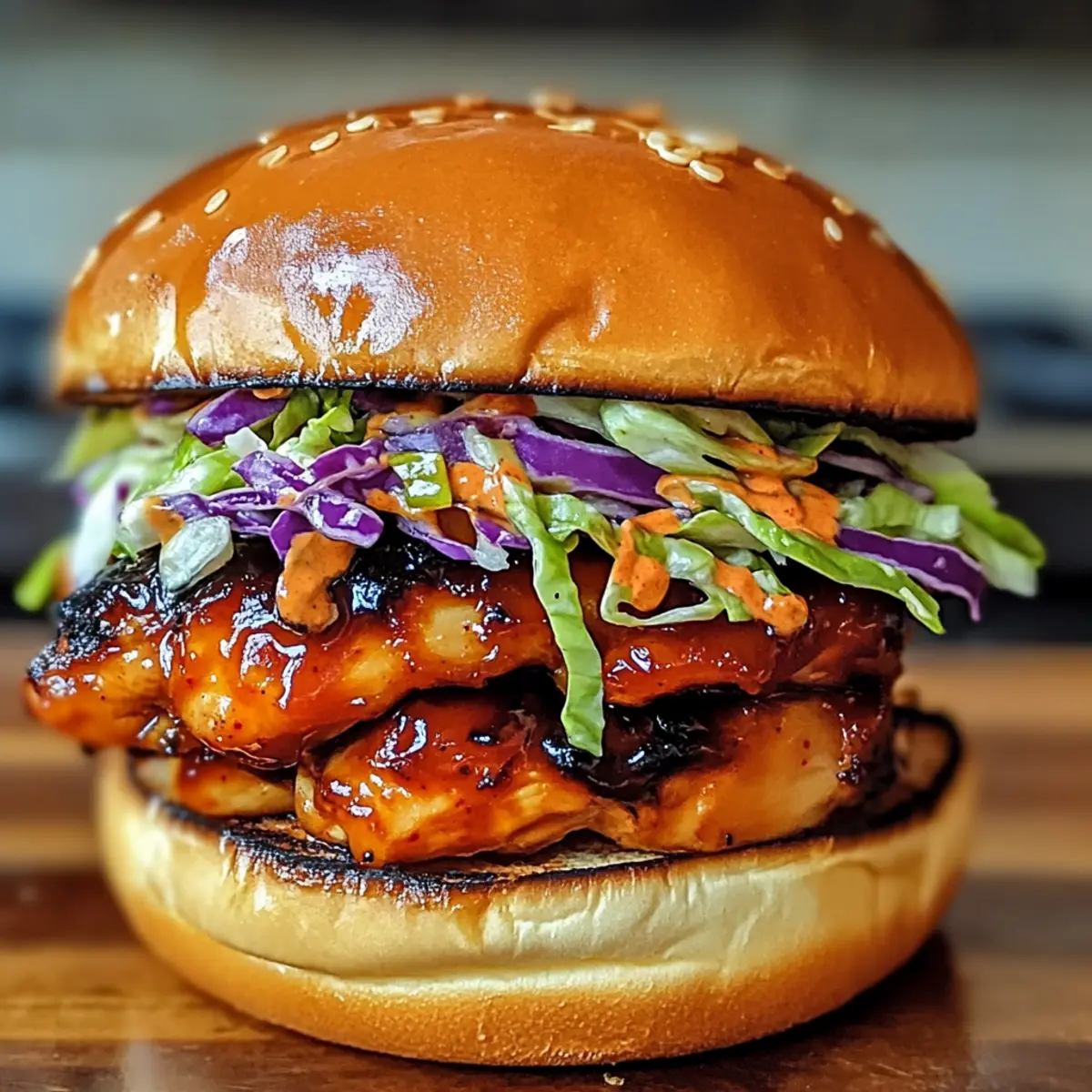 Koreanisches BBQ-Hühnchen-Sandwich mit knusprigem Slaw