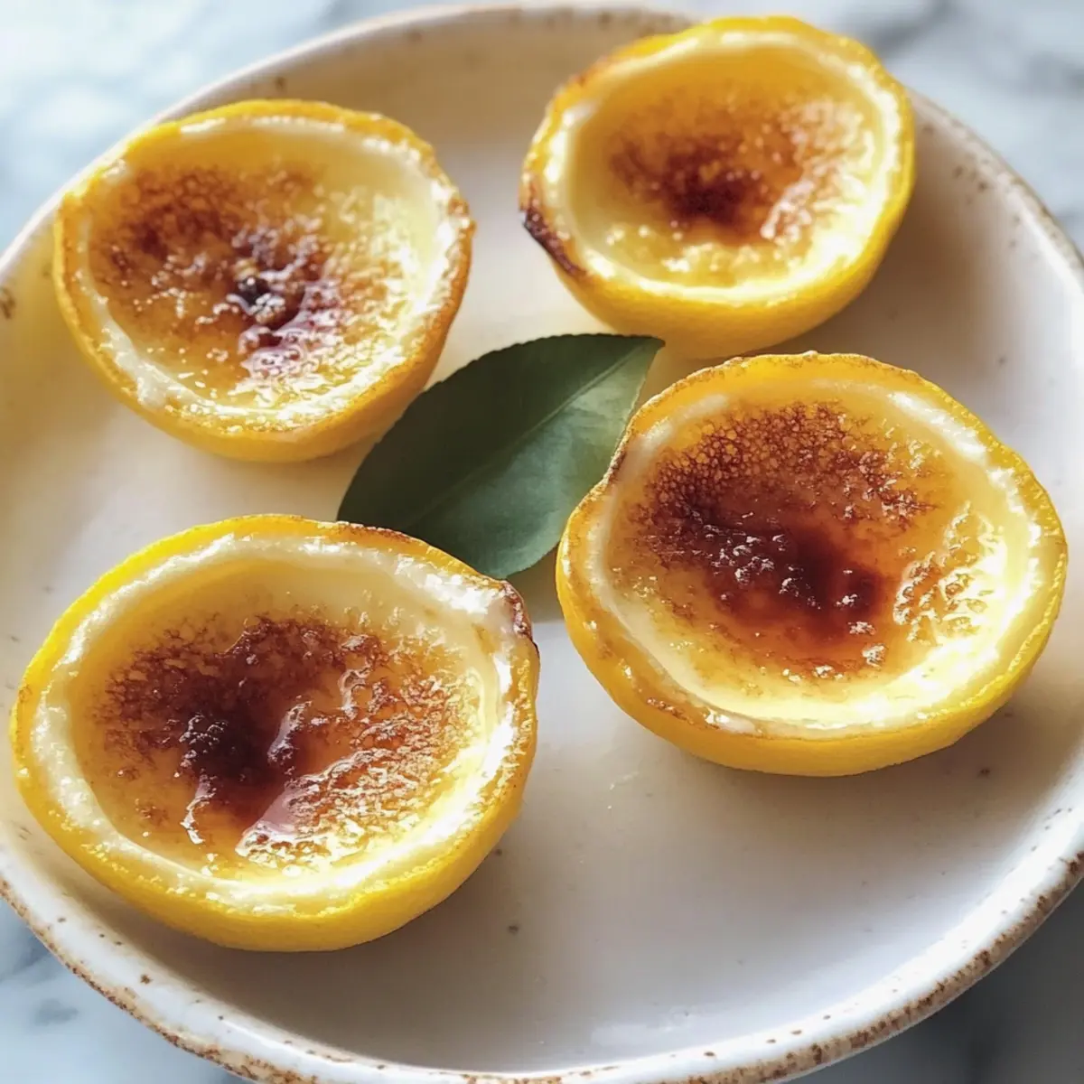 Zitronen-Posset-Brûlée in frischen Zitronenschalen